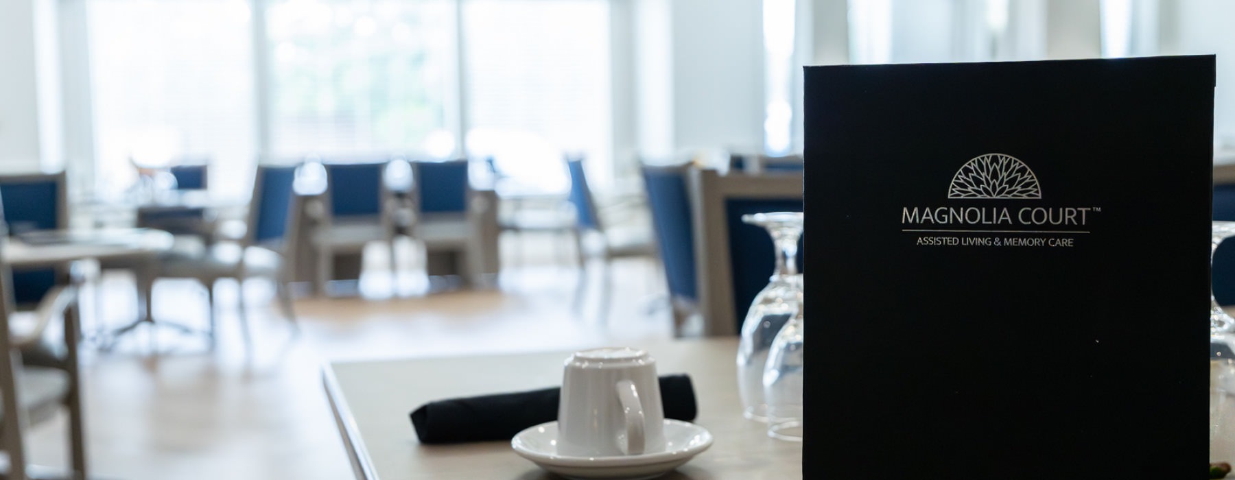 dining room with menu on table