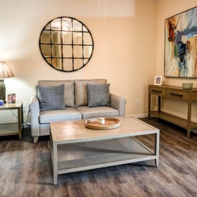 furnished living room with ample lighting